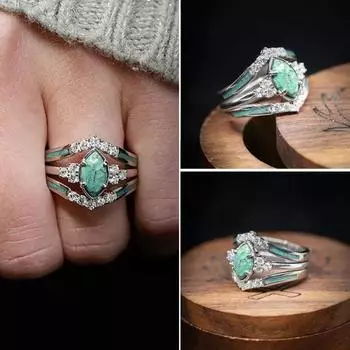 Женское кольцо, винтажное сломанное кольцо из искусственной бирюзы, роскошный индивидуальный подарок, инкрустированное стразами кольцо на палец, ювелирные изделия US 9 озеро синий