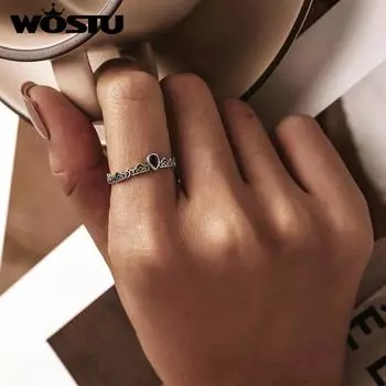 Женское кольцо WOSTU из стерлингового серебра 925 пробы с винтажным узором и каплей воды, регулируемое кольцо, модные украшения 925 silver