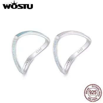 Женское кольцо WOSTU из стерлингового серебра 925 пробы, синее и розовое V-образное двойное кольцо с одним нано-опалом, оригинальный дизайн ювелирных изделий 6 синий