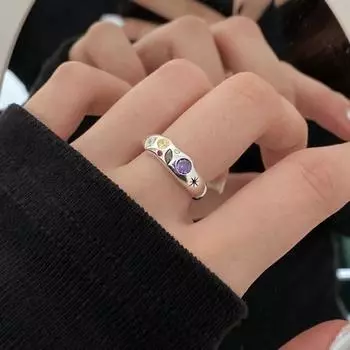 Женское кольцо Yousheng, регулируемое цветное кольцо с кубическим цирконием, декор из полированной нержавеющей стали, изысканное кольцо в стиле панк, женское кольцо на костяшку, подарок на день рождения