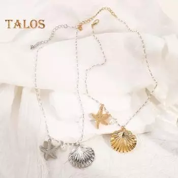 Женское колье-чокер Ocean Series с подвеской в виде морской звезды и ракушки, имитацией жемчуга, ожерелье на ключицу, длинное, составное ожерелье золотистый