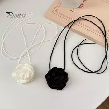 Женское колье-чокер с 3D цветком розы, черно-белое элегантное ожерелье на шнуровке с регулируемым воротником на бретельках, товары для вечеринок чёрный