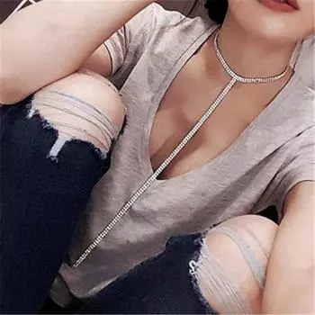 Женское колье-чокер с длинной кисточкой и простыми кристаллами и стразами, массивное роскошное колье-колье с драгоценными камнями золотой