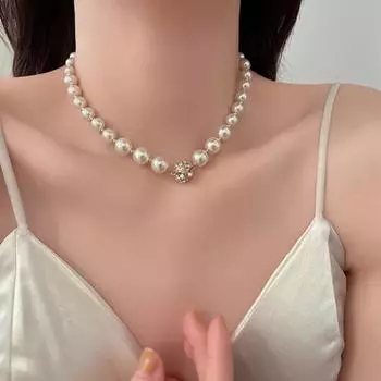 Женское колье-колье из искусственного жемчуга с блестящими стразами в винтажном французском стиле, преувеличенное изысканное регулируемое антикоррозийное украшение из нержавеющей стали для женской шеи белый