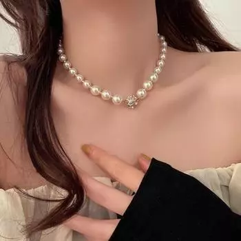 Женское колье-колье из искусственного жемчуга с блестящими стразами в винтажном французском стиле, преувеличенное изысканное регулируемое антикоррозийное украшение из нержавеющей стали для женской шеи белый