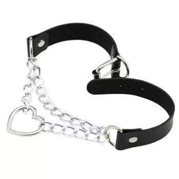 Женское колье-колье с металлическим кожаным воротником в форме сердца чёрный