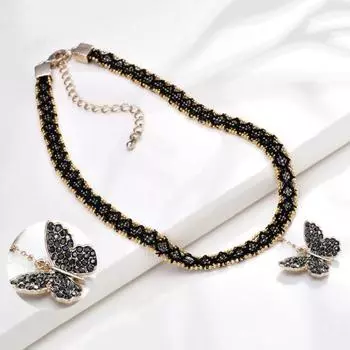 Женское колье-колье со стразами, кулон-бабочка, декор, регулируемая длина, зажим-лобстер, изысканное украшение на шею из нержавеющей стали, ожерелье, ювелирные изделия чёрный