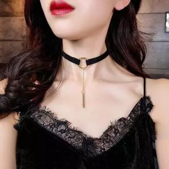 Женское колье-колье в стиле хип-хоп в стиле панк, длинная цепочка с кисточкой, круглая кулон-бар, легкая регулируемая длина, украшения для шеи, ювелирные изделия чёрный