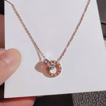 Женское колье с двойным кольцом, стальная цепочка с воротником из розового золота