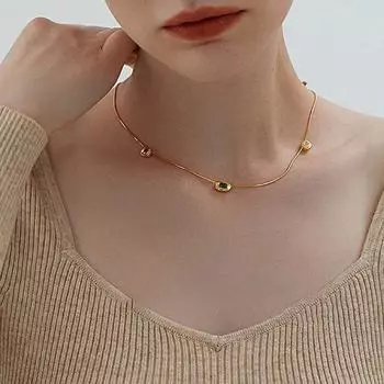 Женское колье с тремя драгоценными камнями из титановой стали