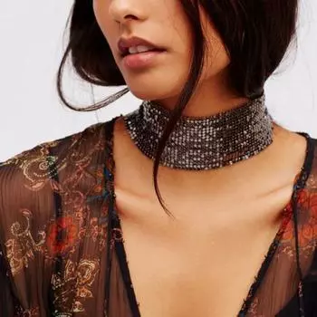 Женское колье, широкий хип-хоп, панк, крутые индивидуальные украшения, сверкающий воротник со стразами серебряный