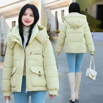 Женское короткое хлопковое пальто, повседневное свободное хлопковое пальто, утолщенная стильная хлопковая куртка M чёрный