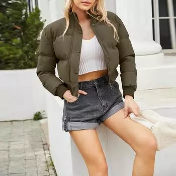 Женское короткое хлопковое пальто с длинным рукавом и высоким воротником, теплое пальто, свободное повседневное хлопковое пальто S красный