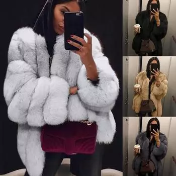 Женское короткое искусственное пальто больших размеров, теплая меховая куртка, верхняя одежда с длинными рукавами