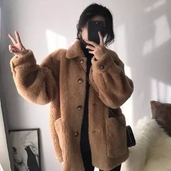 Женское короткое овечье пальто на осень и зиму, новое зернистое кашемировое меховое пальто из овечьего меха, интегрированное меховое пальто для сохранения тепла S