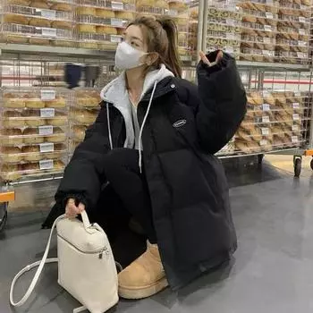 Женское короткое пальто с капюшоном Bread False из двух частей, пальто из хлопка Hong Kong Wind S розовый