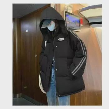 Женское короткое пуховое пальто свободного покроя из хлопка 2024 года — модная толстая куртка на осень и зиму XL синий