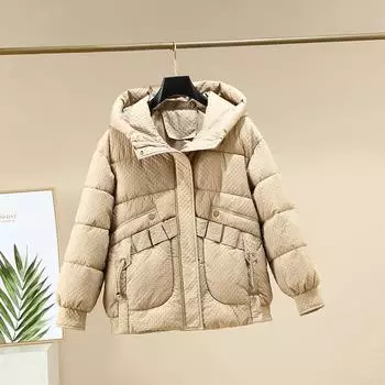 Женское короткое стильное пальто с капюшоном, новое модное маленькое утепленное пальто с хлопковой подкладкой M чёрный