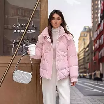 женское короткое утолщенное зимнее пальто, новый дизайн пряжки, нишевая хлопковая одежда, корейская версия тонкая M чёрный