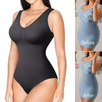 Женское корректирующее белье, боди, жилет для тренировки талии, формирователь всего тела, боди с контролем живота, нижнее белье для похудения, сексуальные топы на бретелях с v-образным вырезом S чёрный