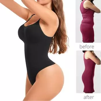Женское Корректирующее белье для живота, бесшовные стринги, боди, формирователь всего тела, нижнее белье для похудения, сексуальный бюстгальтер с v-образным вырезом, трико, верхняя компрессионная камзол S чёрный