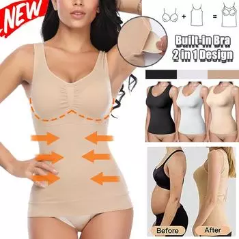 Женское корректирующее белье Майка с полкой Встроенный бюстгальтер для контроля живота Дополнительная компрессия Формирователь тела Майки для похудения Утягивающее нижнее белье S чёрный