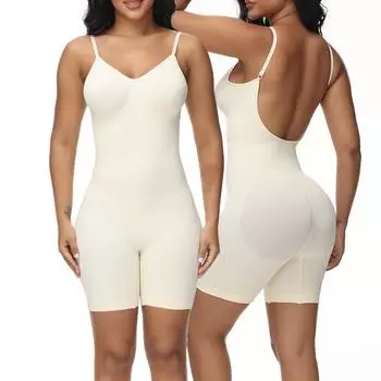 Женское корректирующее белье с открытой спиной Боди с утягивающим эффектом Шорты Бесшовные корректирующие комбинезоны без рукавов Топы Корректирующие утягивающие шорты с низкой посадкой XL бежевый