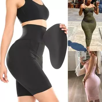 Женское корректирующее белье, сексуальные трусики для коррекции ягодиц, утягивающее тело, с высокой талией, с мягкой подкладкой на бедрах, подтягивающее ягодицы, трусики для контроля живота с толстыми подушечками S чёрный