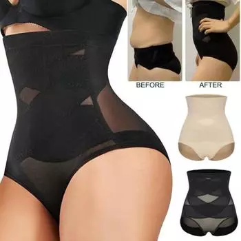 Женское корректирующее белье, тренажер для талии, формирователь тела, двойные трусики с контролем живота, бесшовное нижнее белье с высокой талией для похудения, корректирующие трусики, трусы с поясом L чёрный