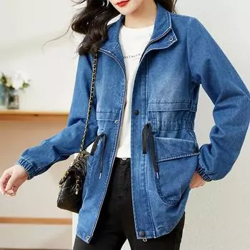 Женское ковбойское пальто, женская джинсовая куртка, весна-осень, женское джинсовое пальто больших размеров XXXL синий