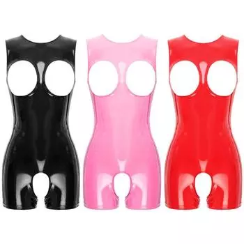 Женское кожаное боди без чашечек с открытой попкой, облегающее трико, комбинезон, цельный клубный костюм Тедди S