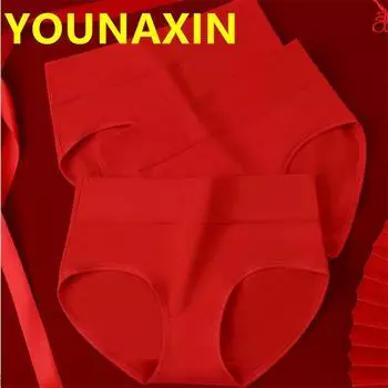 Женское красное нижнее белье из хлопка, нижнее белье с высокой талией, дышащие трусы, брачные трусы L XL XXL 2025, подарки на китайский Новый год L красный