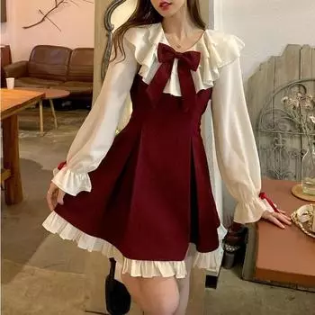 Женское красное платье с бантом, милое платье принцессы S бордовый