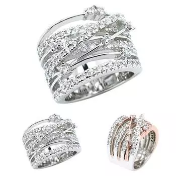 Женское кроссовер, широкое свадебное кольцо с полым листом, броня, кольцо на палец с кристаллами US 8 серебряный