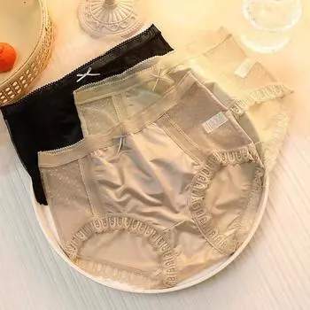 Женское кружевное атласное сексуальное нижнее белье из чистого хлопка со средней и высокой талией, бесшовное дышащее сетчатое нижнее белье с треугольными чашечками для женщин L серый