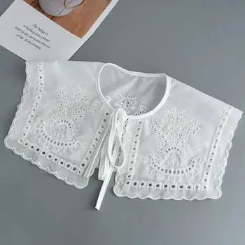 Женское кружевное белое женское летнее платье с накидкой на плечи, рубашка с большим лацканом, съемный воротник-стойка со шнуровкой