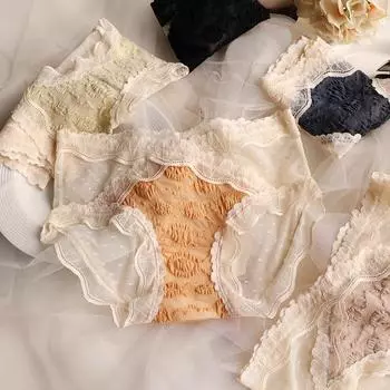 Женское кружевное бесследное сексуальное нижнее белье большого размера, дышащие треугольные брюки в японском стиле для девочек M абрикосовый