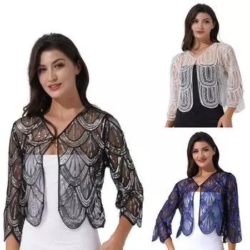 Женское кружевное болеро с блестками, с половиной рукавом, крючком, кардиган, свадебное платье, аксессуары розы красного