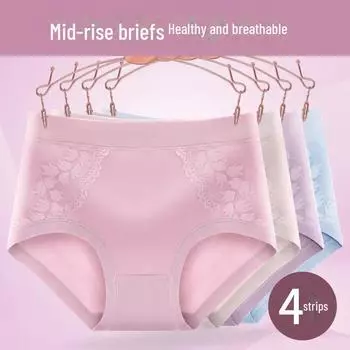 Женское кружевное хлопковое нижнее белье со средней посадкой - дышащие, мягкие и сексуальные трусики большого размера 2XL серый/синий