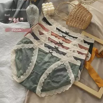 Женское кружевное хлопковое нижнее белье в японском стиле со средней посадкой, дышащее Extra Large