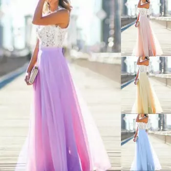 Женское кружевное макси длинное вечернее платье для выпускного вечера Сарафан шифоновое платье SAHW S бежевый