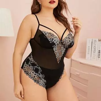 Женское кружевное нижнее белье, боди, нижнее белье Babydoll, сексуальные стринги, ночное белье, большие размеры XL чёрный