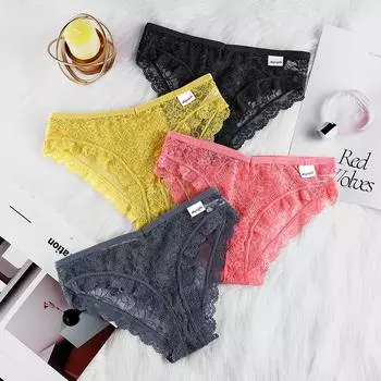 Женское кружевное нижнее белье, дышащие трусы, бесшовные сексуальные полые сетчатые треугольные трусики S