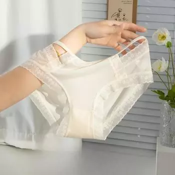 Женское кружевное нижнее белье Pure Desire Style High Beauty Трусы средней талии Ice Silk Sexy Треугольные трусики M абрикосовый