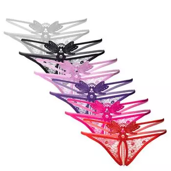 Женское кружевное нижнее белье с бабочкой и низкой талией, трусики, полые стринги, нижнее белье, стринги S