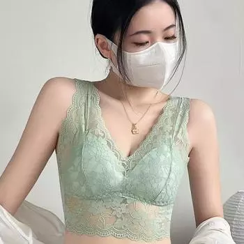 Женское кружевное нижнее белье с кружевной спинкой, бюстгальтер с фиксированными чашками без стальных колец, нескользящий женский бюстгальтер с лямками больших размеров M size [store manager recommends 80-47.5 kg]