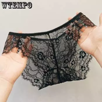 Женское кружевное нижнее белье с низкой посадкой, хлопковая ластовица, трусы-треугольники, сетчатое, ажурное, прозрачное, сексуальное one size