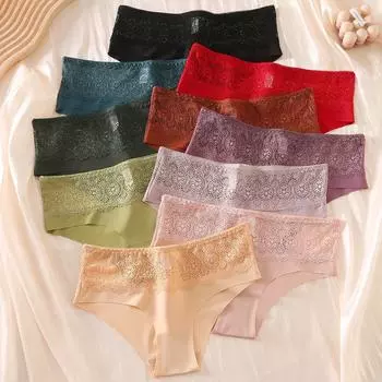 Женское кружевное нижнее белье с прострочкой на бедрах, женские полые дышащие удобные сексуальные трусики-бикини со средней посадкой S чёрный