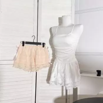 Женское кружевное нижнее белье, шаровары, юбка с рюшами, плиссированные многослойные шорты с оборками, трусики, короткая нижняя юбка One Size чёрный