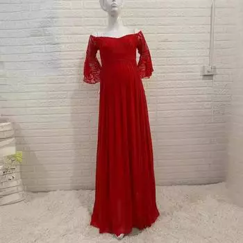 Женское кружевное платье для беременных с открытыми плечами и длинными рукавами, элегантное вечернее свадебное платье для фотосъемки S белый